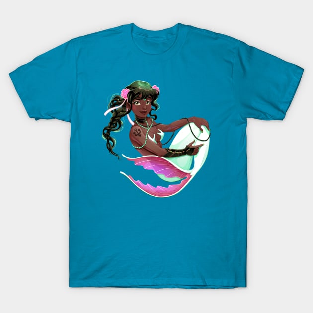 Smiling mermaid with white fish tail T-Shirt by ddraw